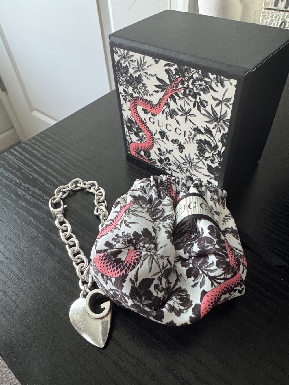 Gucci Sterling Silver Heart Charm Bracelet